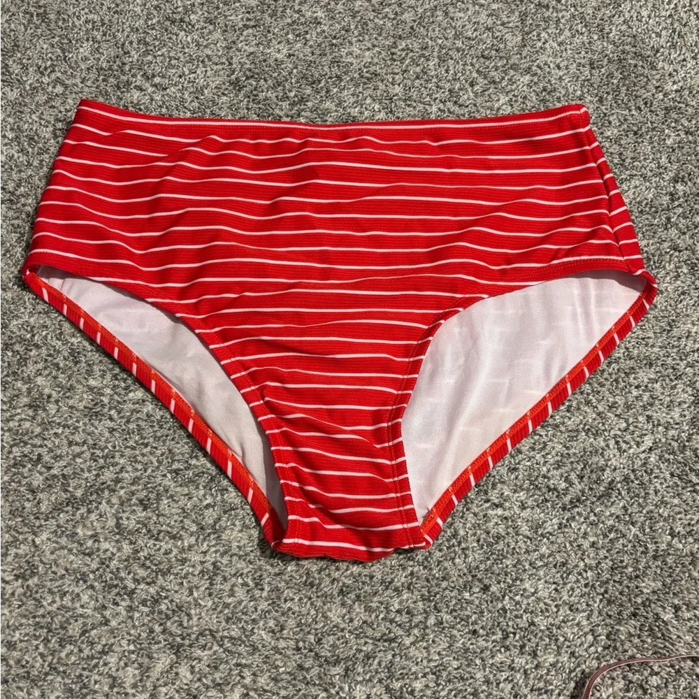 Kona Sol Red and White Ribbed Bikini Bottoms - Picture 1 of 5